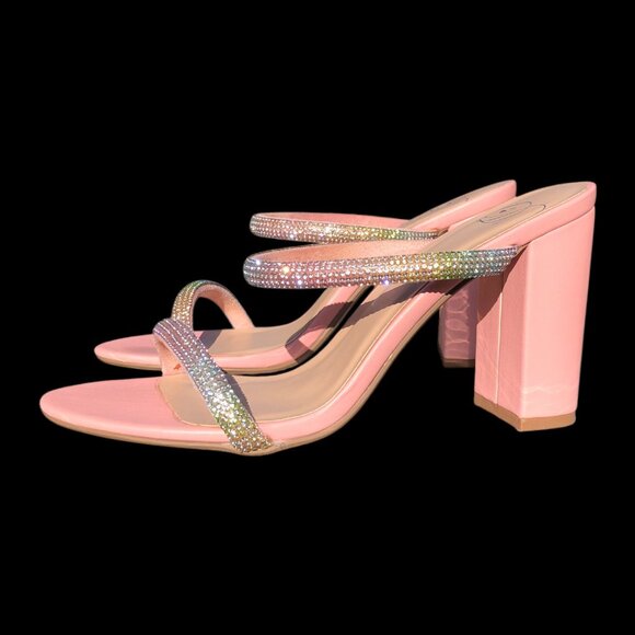 Women's Pink Multicolor Rhinestone Heels, 7 - Picture 4 of 5